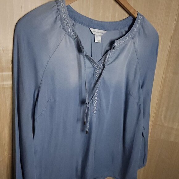 Christopher & Banks Blue Boho Lyocel Flowy Lyocel Top Large - Picture 3 of 7